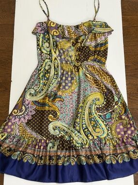 MNG SUIT Mango Paisley Boho Ruffle Mini Dress - Size 6 / M
